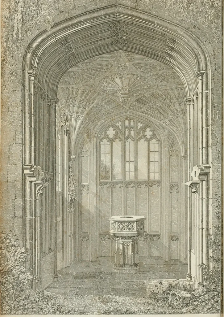 An illustration from An attempt to discriminate the styles of architecture in England : from the Conquest to the Reformation : with a sketch of the Grecian and Roman orders, notices of numerous British edifices, and some remarks on the architecture of a part of France, 1835, leaf 9