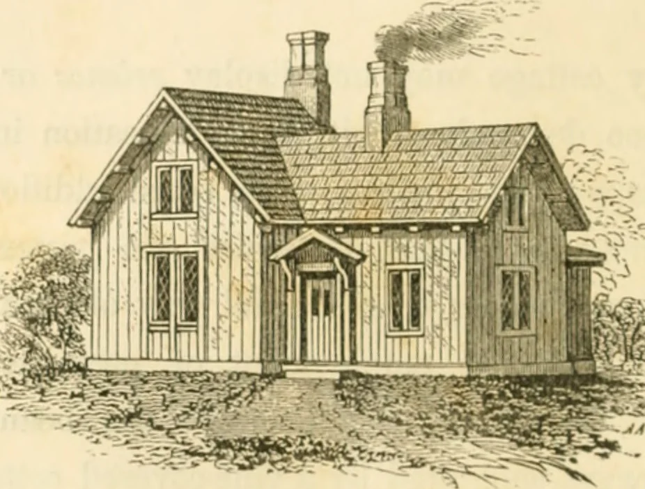 An illustration from The architecture of country houses : including designs for cottages, farm houses, and villas, with remarks on interiors, furniture, and the best modes of warming and ventilating, 1851, leaf 101