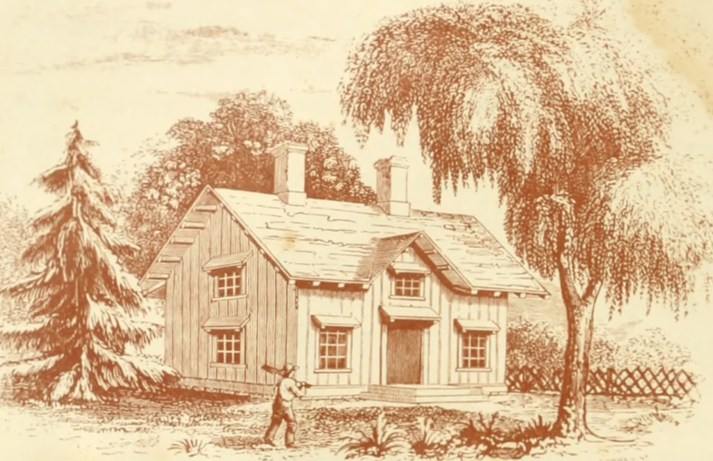 An illustration from The architecture of country houses : including designs for cottages, farm houses, and villas, with remarks on interiors, furniture, and the best modes of warming and ventilating, 1851, leaf 121
