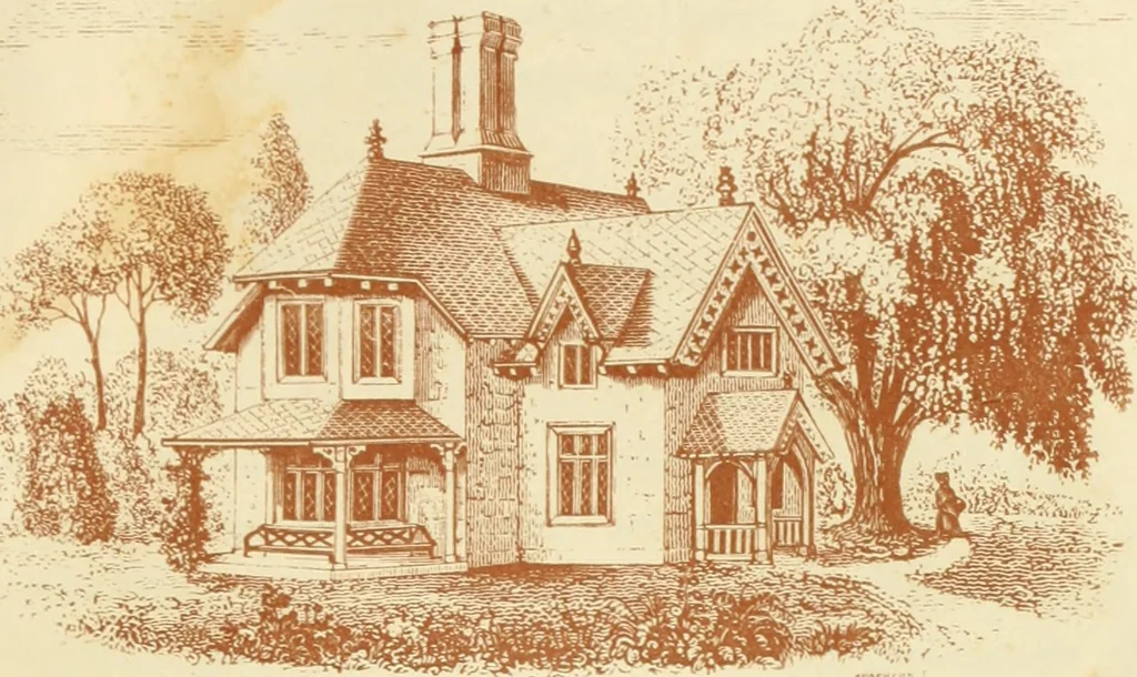 An illustration from The architecture of country houses : including designs for cottages, farm houses, and villas, with remarks on interiors, furniture, and the best modes of warming and ventilating, 1851, leaf 128