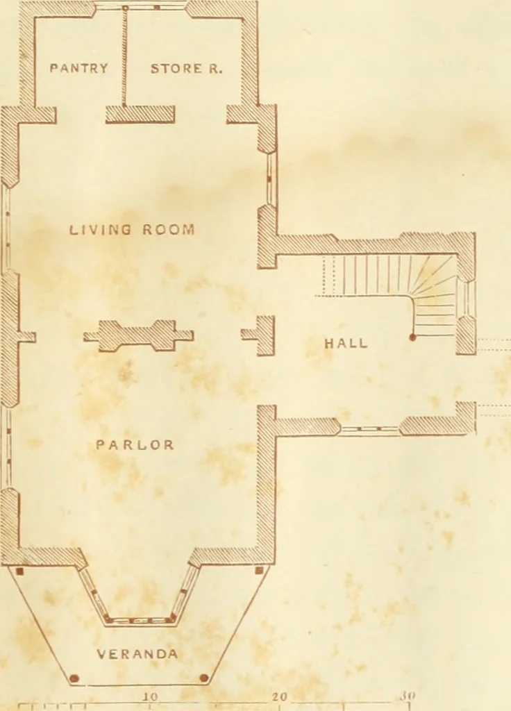 An illustration from The architecture of country houses : including designs for cottages, farm houses, and villas, with remarks on interiors, furniture, and the best modes of warming and ventilating, 1851, leaf 128
