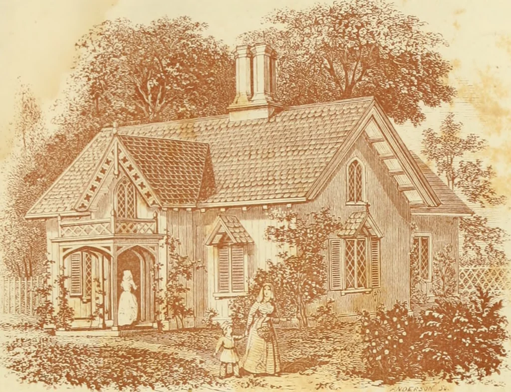 An illustration from The architecture of country houses : including designs for cottages, farm houses, and villas, with remarks on interiors, furniture, and the best modes of warming and ventilating, 1851, leaf 134