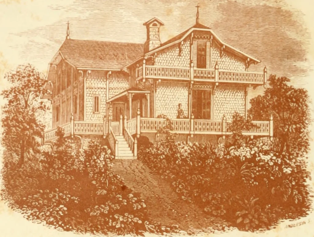 An illustration from The architecture of country houses : including designs for cottages, farm houses, and villas, with remarks on interiors, furniture, and the best modes of warming and ventilating, 1851, leaf 161