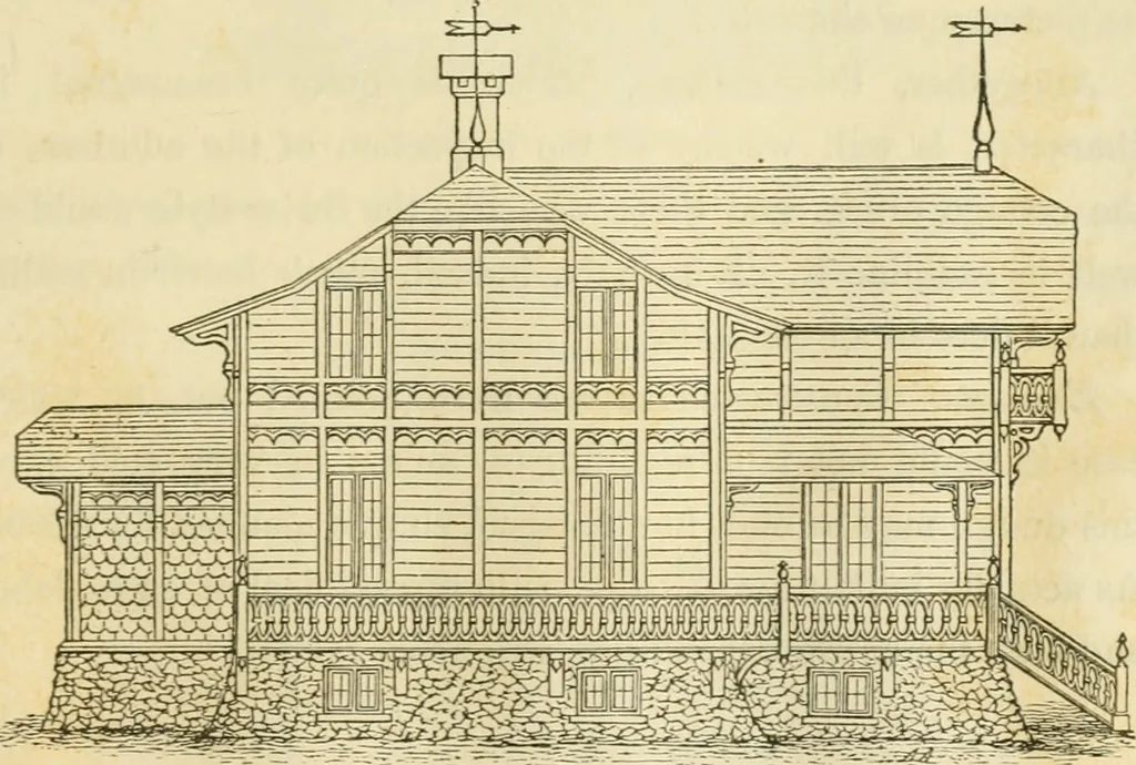 An illustration from The architecture of country houses : including designs for cottages, farm houses, and villas, with remarks on interiors, furniture, and the best modes of warming and ventilating, 1851, leaf 166