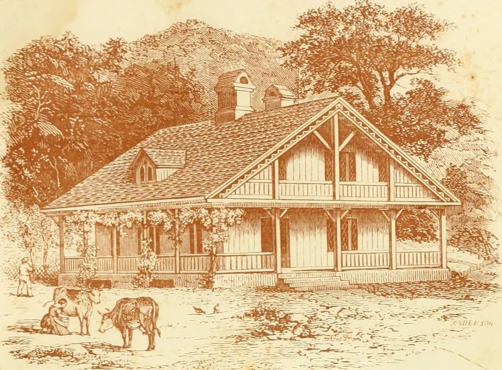 An illustration from The architecture of country houses : including designs for cottages, farm houses, and villas, with remarks on interiors, furniture, and the best modes of warming and ventilating, 1851, leaf 192