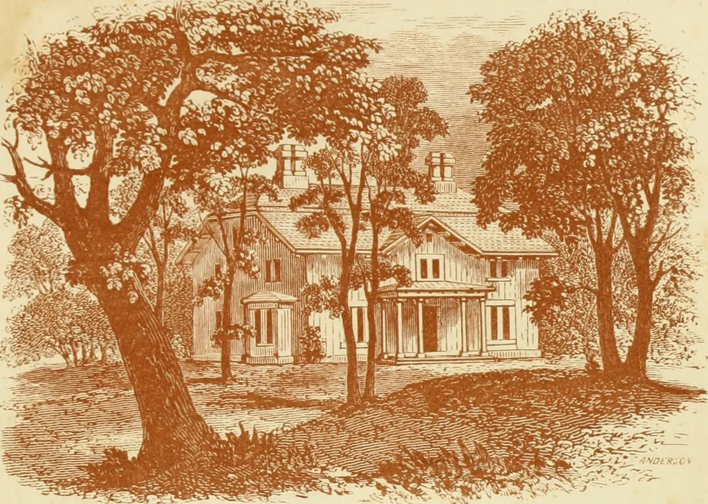 An illustration from The architecture of country houses : including designs for cottages, farm houses, and villas, with remarks on interiors, furniture, and the best modes of warming and ventilating, 1851, leaf 200