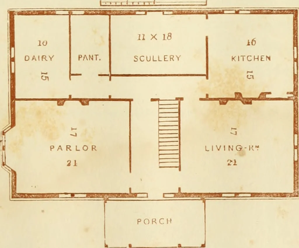 An illustration from The architecture of country houses : including designs for cottages, farm houses, and villas, with remarks on interiors, furniture, and the best modes of warming and ventilating, 1851, leaf 200