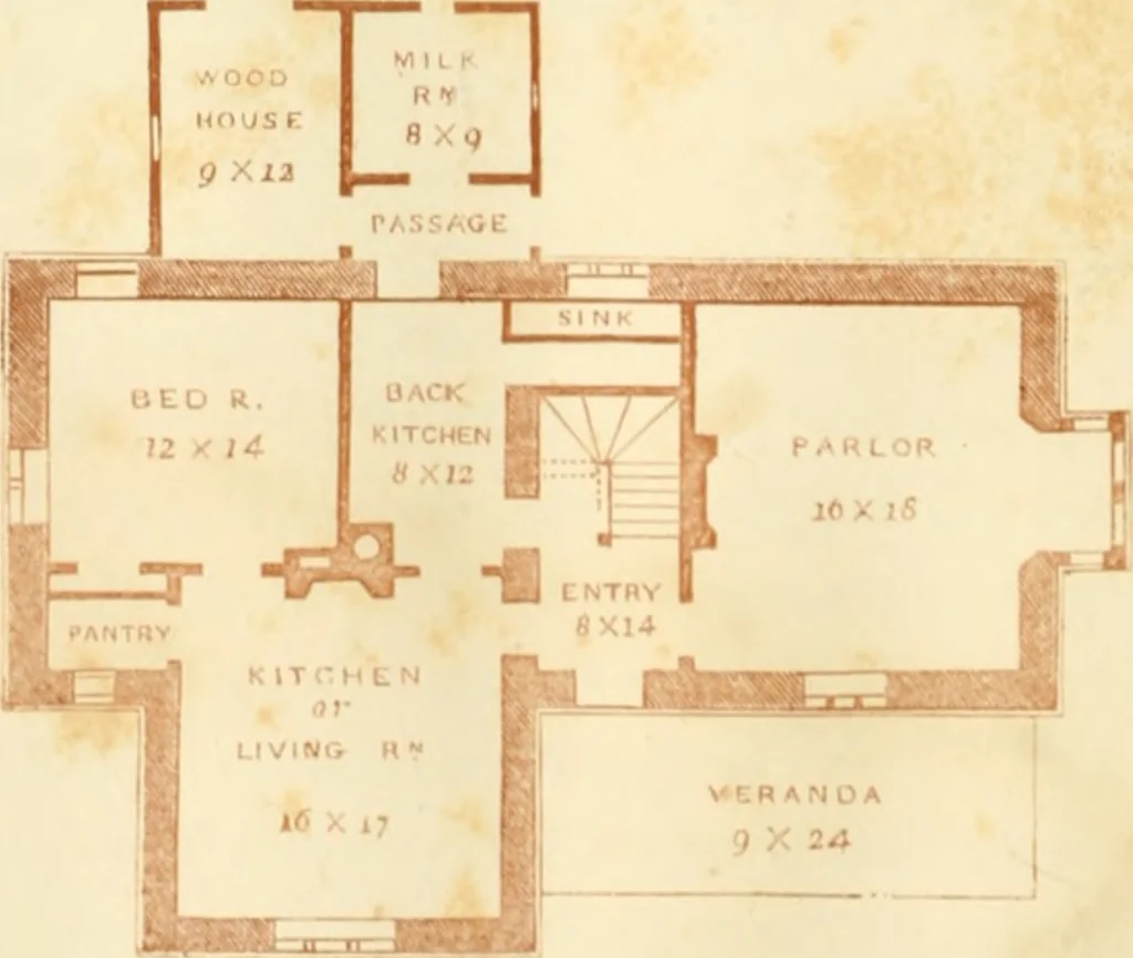 An illustration from The architecture of country houses : including designs for cottages, farm houses, and villas, with remarks on interiors, furniture, and the best modes of warming and ventilating, 1851, leaf 205