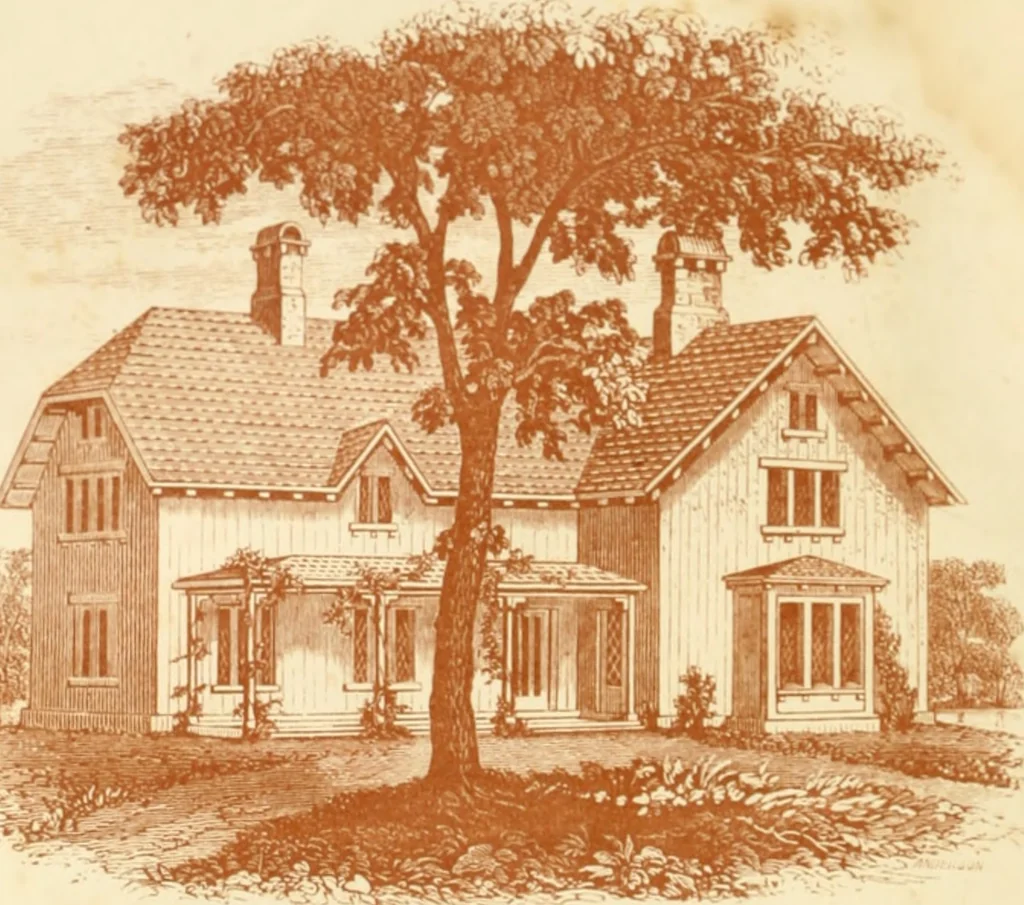 An illustration from The architecture of country houses : including designs for cottages, farm houses, and villas, with remarks on interiors, furniture, and the best modes of warming and ventilating, 1851, leaf 211