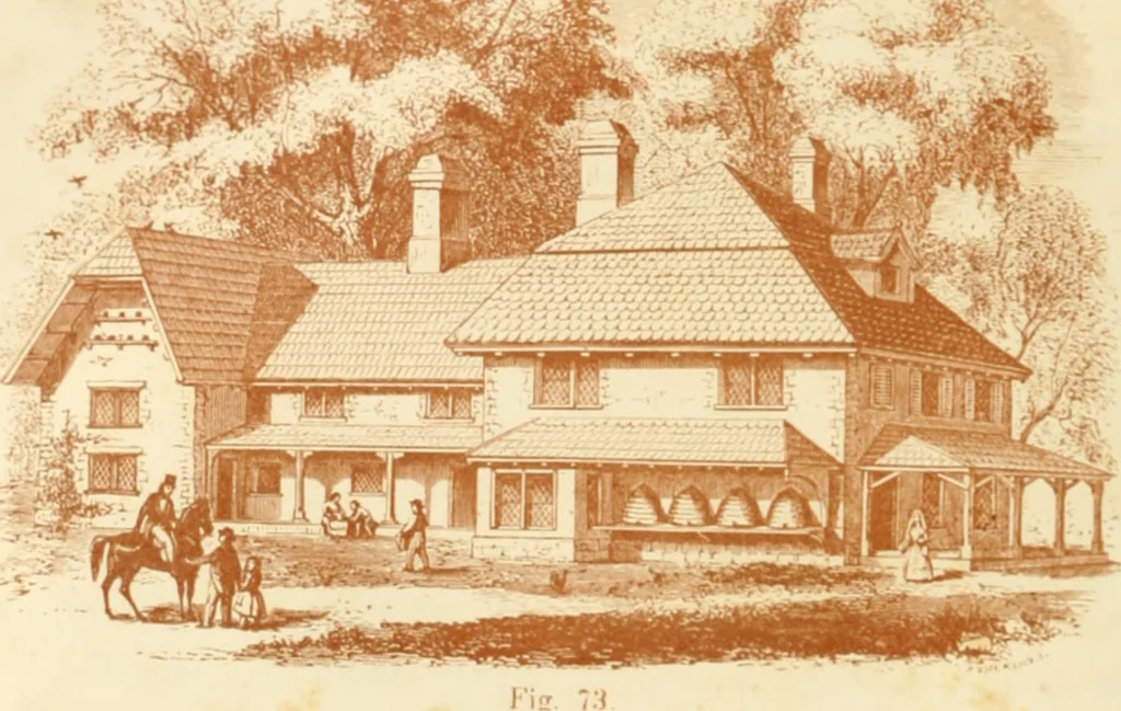 An illustration from The architecture of country houses : including designs for cottages, farm houses, and villas, with remarks on interiors, furniture, and the best modes of warming and ventilating, 1851, leaf 217
