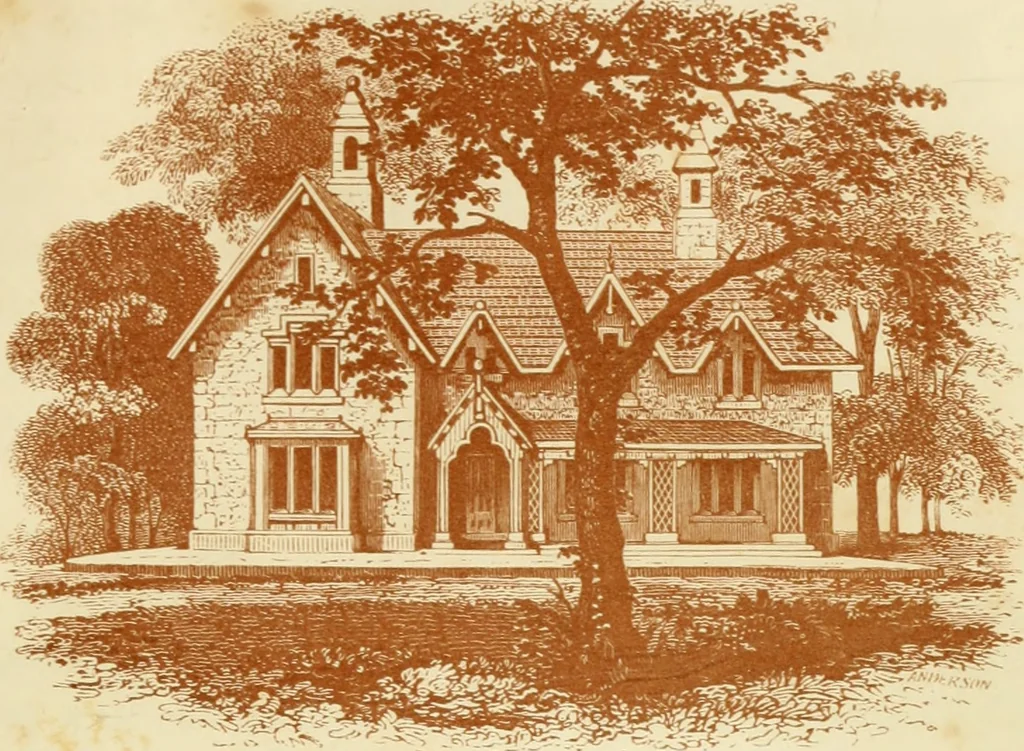 An illustration from The architecture of country houses : including designs for cottages, farm houses, and villas, with remarks on interiors, furniture, and the best modes of warming and ventilating, 1851, leaf 222