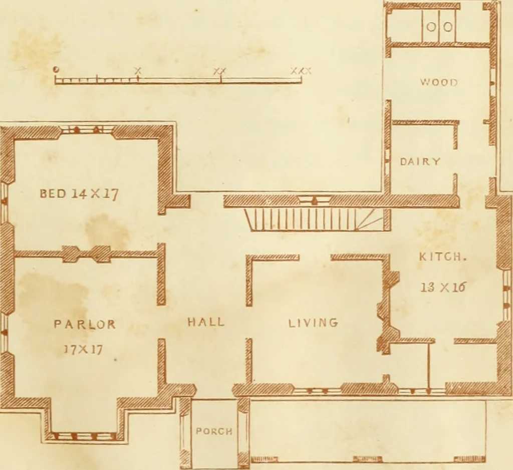 An illustration from The architecture of country houses : including designs for cottages, farm houses, and villas, with remarks on interiors, furniture, and the best modes of warming and ventilating, 1851, leaf 222