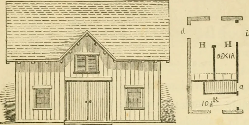An illustration from The architecture of country houses : including designs for cottages, farm houses, and villas, with remarks on interiors, furniture, and the best modes of warming and ventilating, 1851, leaf 268