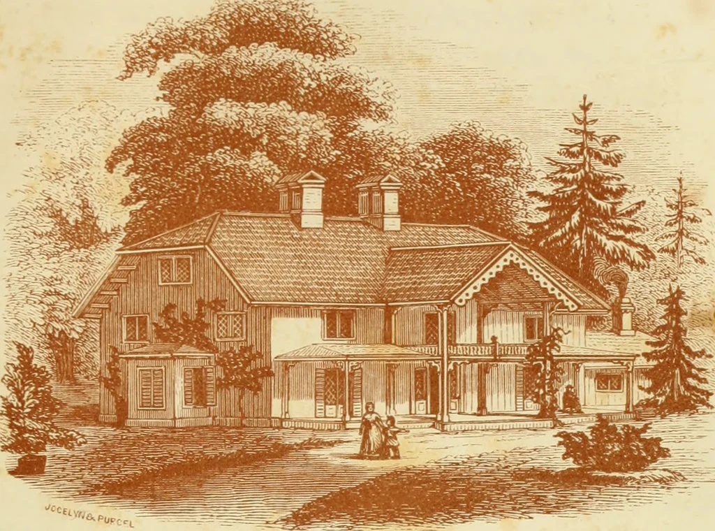 An illustration from The architecture of country houses : including designs for cottages, farm houses, and villas, with remarks on interiors, furniture, and the best modes of warming and ventilating, 1851, leaf 330