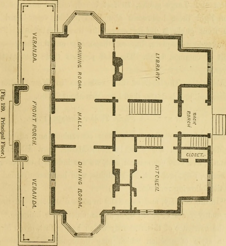 An illustration from The architecture of country houses : including designs for cottages, farm houses, and villas, with remarks on interiors, furniture, and the best modes of warming and ventilating, 1851, leaf 356