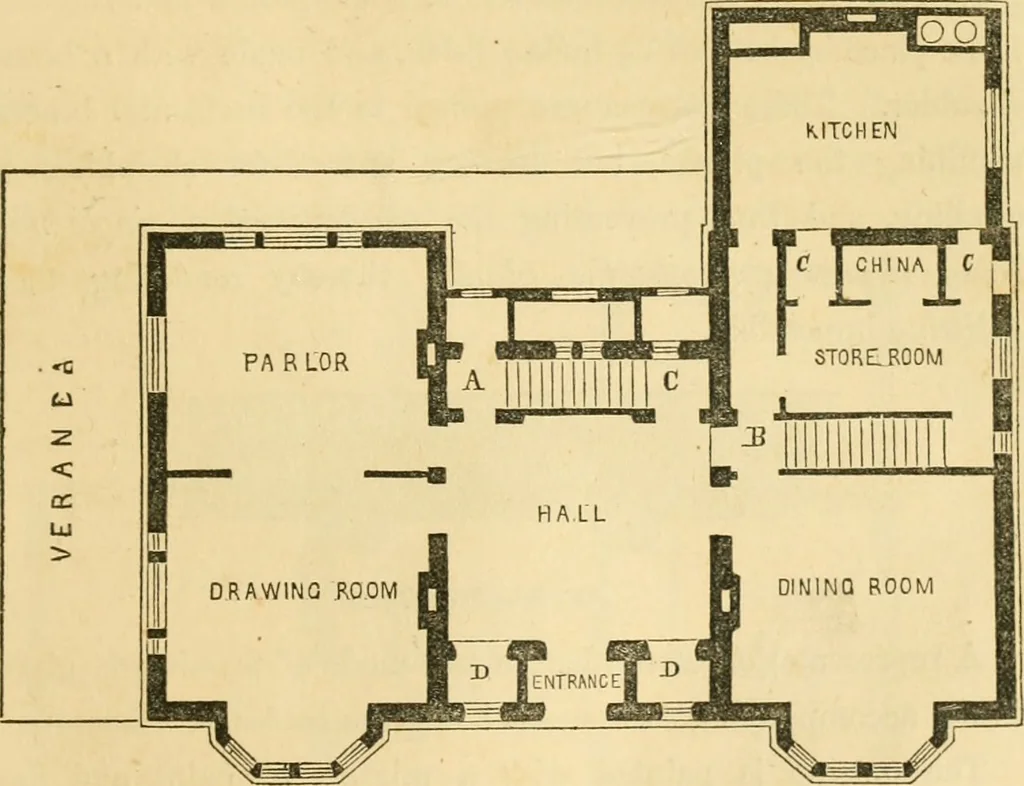 An illustration from The architecture of country houses : including designs for cottages, farm houses, and villas, with remarks on interiors, furniture, and the best modes of warming and ventilating, 1851, leaf 360
