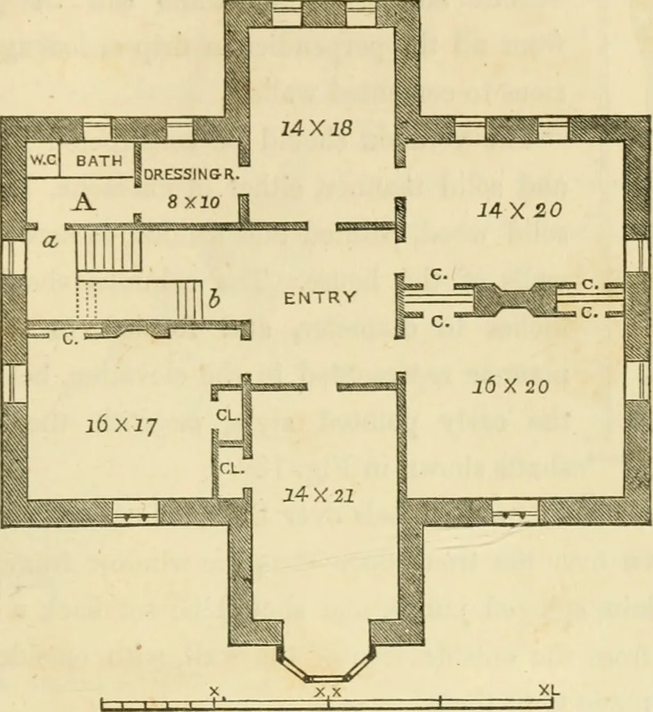 An illustration from The architecture of country houses : including designs for cottages, farm houses, and villas, with remarks on interiors, furniture, and the best modes of warming and ventilating, 1851, leaf 370