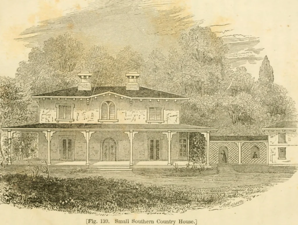 An illustration from The architecture of country houses : including designs for cottages, farm houses, and villas, with remarks on interiors, furniture, and the best modes of warming and ventilating, 1851, leaf 373