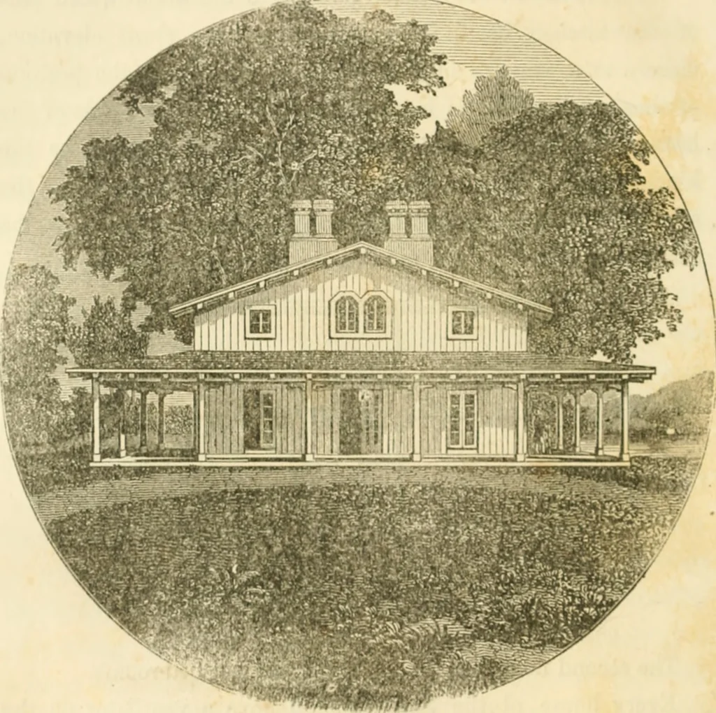 An illustration from The architecture of country houses : including designs for cottages, farm houses, and villas, with remarks on interiors, furniture, and the best modes of warming and ventilating, 1851, leaf 377