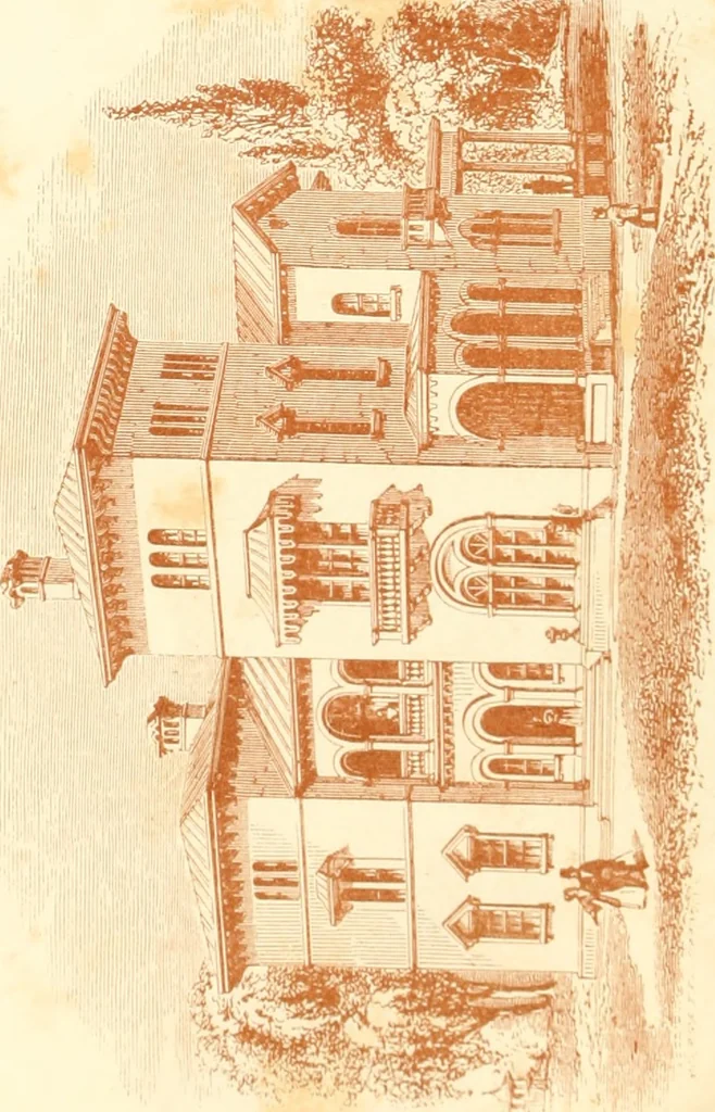 An illustration from The architecture of country houses : including designs for cottages, farm houses, and villas, with remarks on interiors, furniture, and the best modes of warming and ventilating, 1851, leaf 379