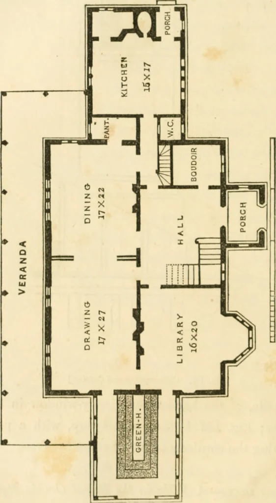 An illustration from The architecture of country houses : including designs for cottages, farm houses, and villas, with remarks on interiors, furniture, and the best modes of warming and ventilating, 1851, leaf 385