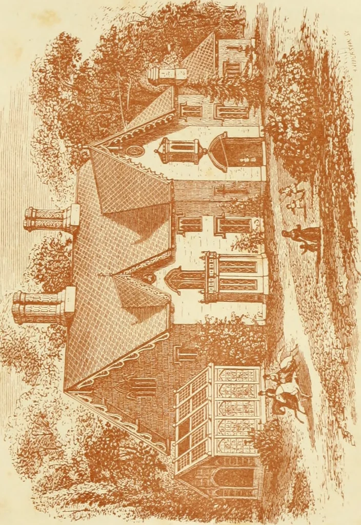 An illustration from The architecture of country houses : including designs for cottages, farm houses, and villas, with remarks on interiors, furniture, and the best modes of warming and ventilating, 1851, leaf 386