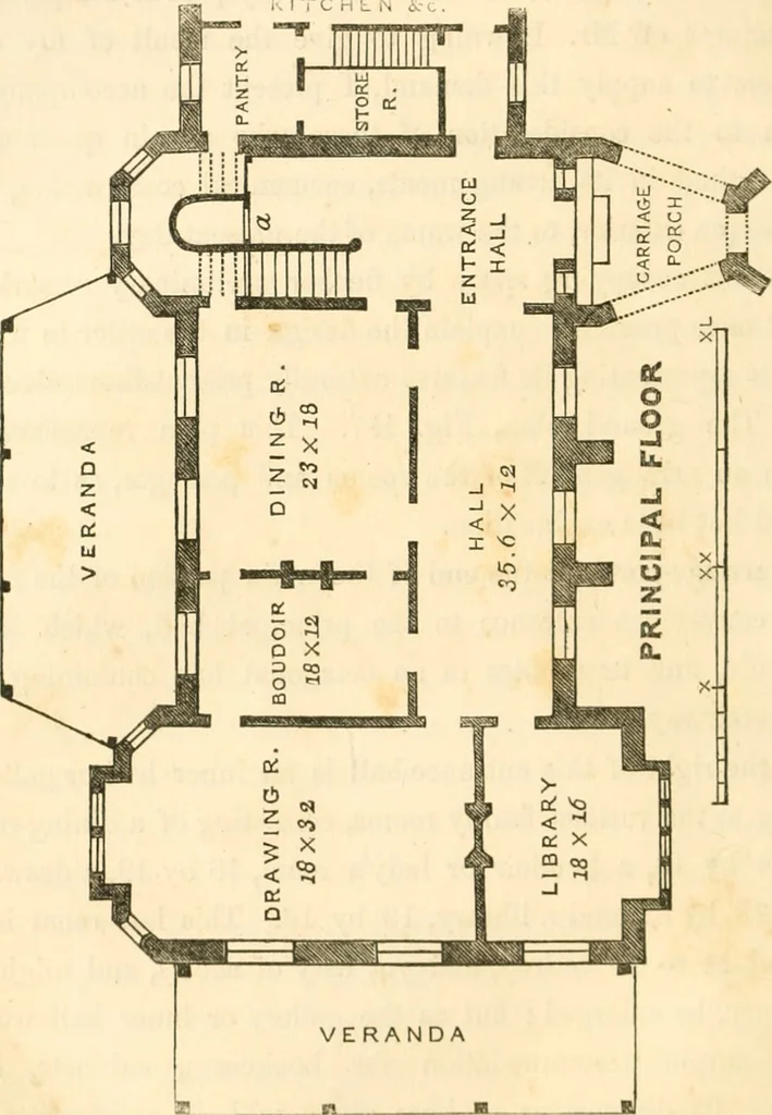An illustration from The architecture of country houses : including designs for cottages, farm houses, and villas, with remarks on interiors, furniture, and the best modes of warming and ventilating, 1851, leaf 397