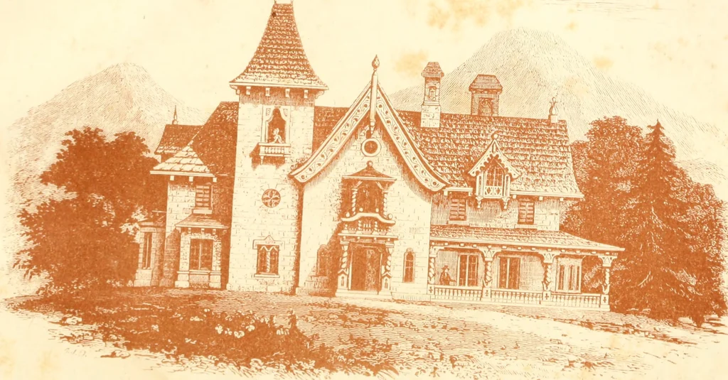 An illustration from The architecture of country houses : including designs for cottages, farm houses, and villas, with remarks on interiors, furniture, and the best modes of warming and ventilating, 1851, leaf 413
