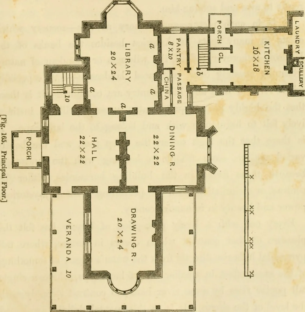 An illustration from The architecture of country houses : including designs for cottages, farm houses, and villas, with remarks on interiors, furniture, and the best modes of warming and ventilating, 1851, leaf 414