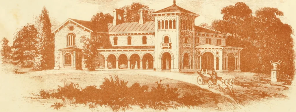 An illustration from The architecture of country houses : including designs for cottages, farm houses, and villas, with remarks on interiors, furniture, and the best modes of warming and ventilating, 1851, leaf 425