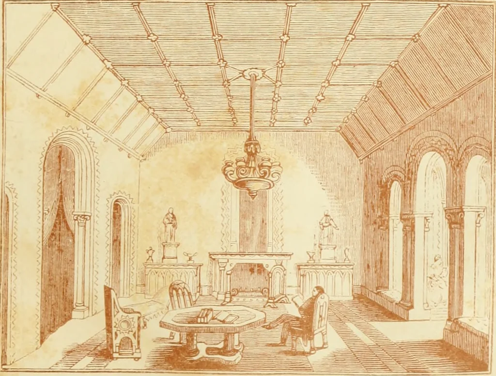 An illustration from The architecture of country houses : including designs for cottages, farm houses, and villas, with remarks on interiors, furniture, and the best modes of warming and ventilating, 1851, leaf 460