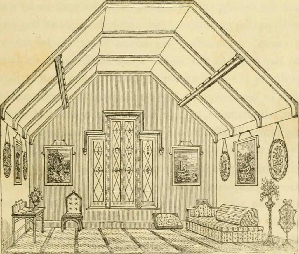 An illustration from The architecture of country houses : including designs for cottages, farm houses, and villas, with remarks on interiors, furniture, and the best modes of warming and ventilating, 1851, leaf 462