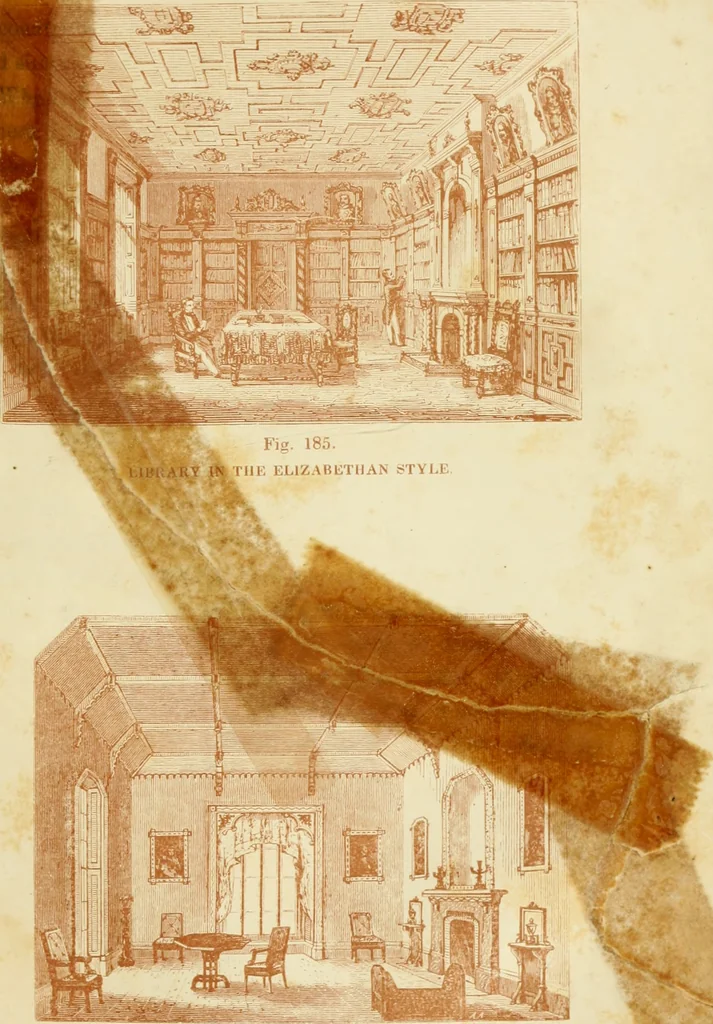 An illustration from The architecture of country houses : including designs for cottages, farm houses, and villas, with remarks on interiors, furniture, and the best modes of warming and ventilating, 1851, leaf 478