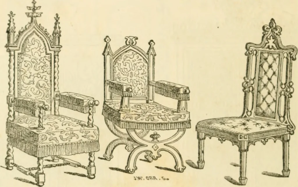 An illustration from The architecture of country houses : including designs for cottages, farm houses, and villas, with remarks on interiors, furniture, and the best modes of warming and ventilating, 1851, leaf 527