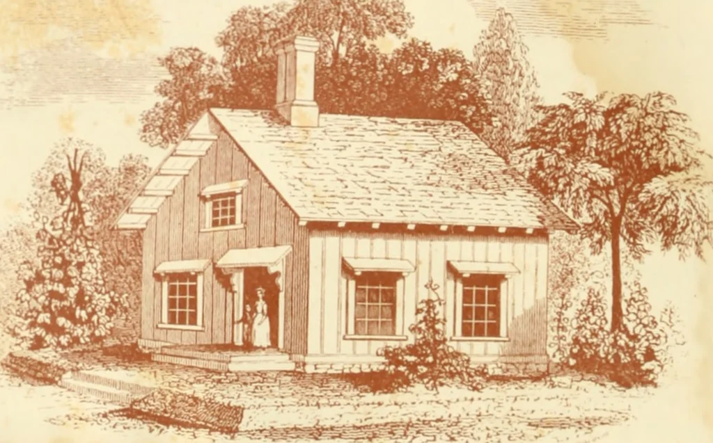 An illustration from The architecture of country houses : including designs for cottages, farm houses, and villas, with remarks on interiors, furniture, and the best modes of warming and ventilating, 1851, leaf 91