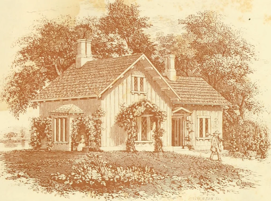 An illustration from The architecture of country houses : including designs for cottages, farm houses, and villas, with remarks on interiors, furniture, and the best modes of warming and ventilating, 1851, leaf 98