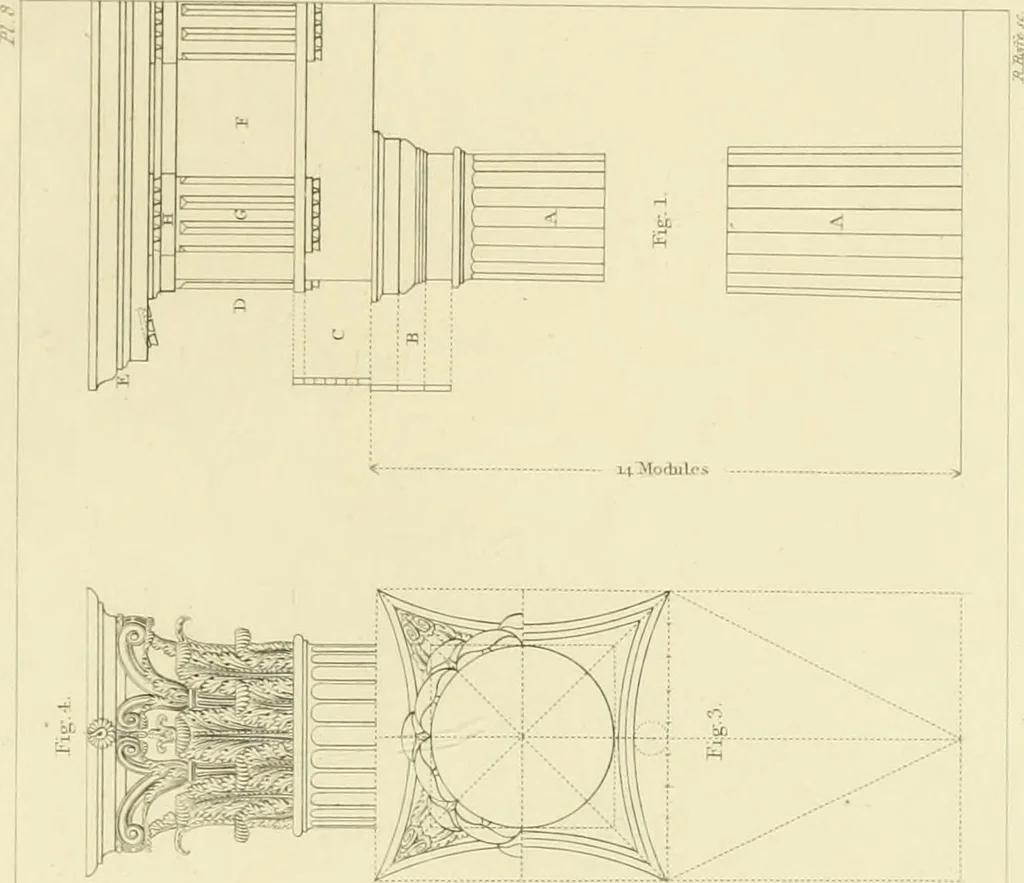 An illustration from The architecture of Marcus Vitruvius Pollio : in ten books, 1826, leaf 424