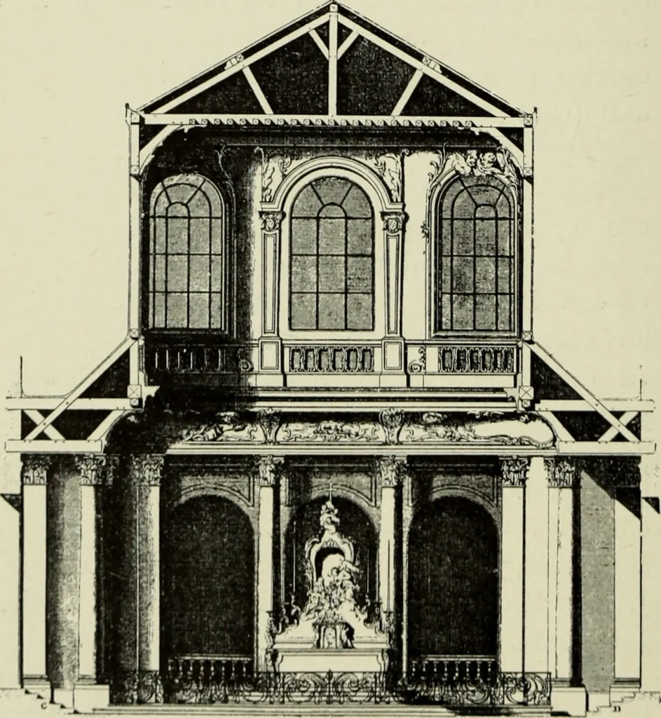 An illustration from The architecture of the Renaissance in France; a history of the evolution of the arts of building, decoration and garden design under classical influence from 1495 to 1830, 1911, leaf 157