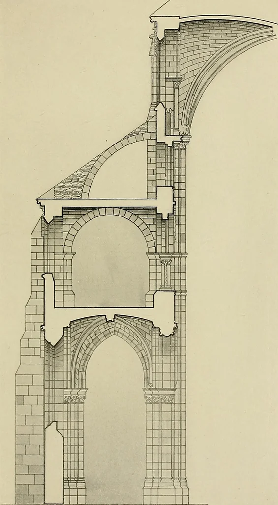 An illustration from Medieval architecture, its origins and development, with lists of monuments and bibliographies, 1909, leaf 132