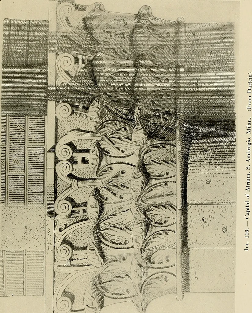 An illustration from Medieval architecture, its origins and development, with lists of monuments and bibliographies, 1909, leaf 412