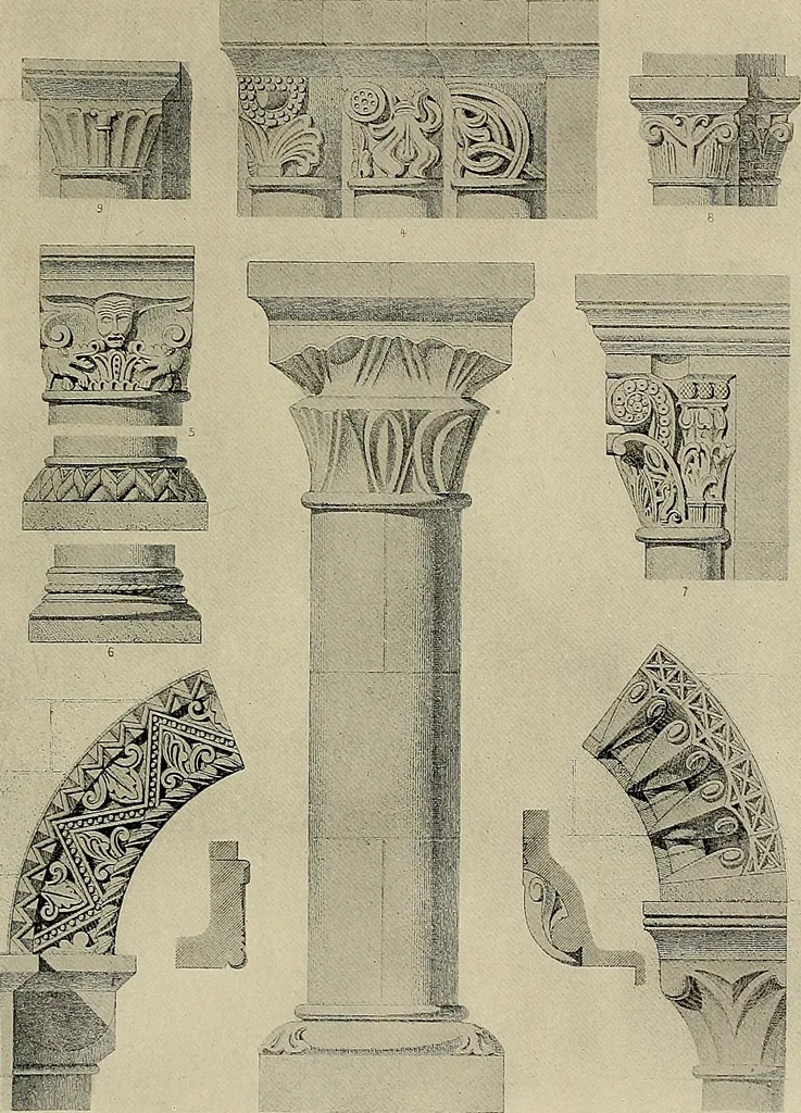 An illustration from Medieval architecture, its origins and development, with lists of monuments and bibliographies, 1909, leaf 522