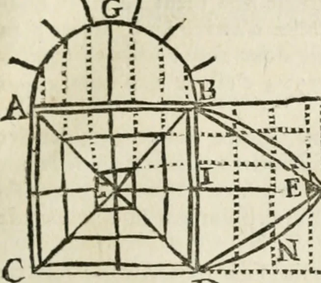 An illustration from Architecture pratique : qui comprend la construction générale et particuliere des bâtimens, le détail, les toisé et devis de chaque partie ... : avec une explication et une conférence de trente-six articles de la coutume de Paris, sur le titre des servitudes & rapports qui concernent les bâtimens, & de l'ordonnance de 1673, 1780, leaf 228