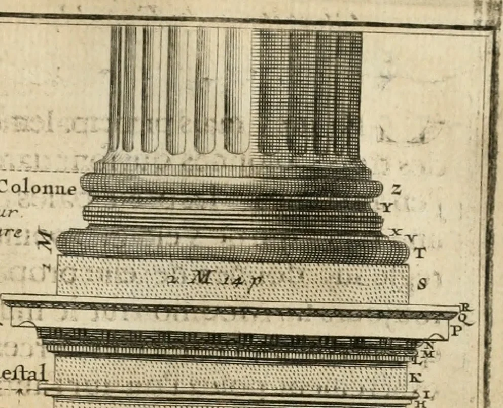 An illustration from Cours d'architecture qui comprend les ordres de Vignole : avec des commentaires, les figures & descriptions de ses plus beaux bâtimens, & de ceux de Michel-Ange : plusieurs nouveaux desseins, ornemens & préceptes concernant la distribution, la décoration ... & tout ce qui regarde l'art de bâtir : avec une ample explication par ordre alphabetique de tous les termes, 1693, leaf 162