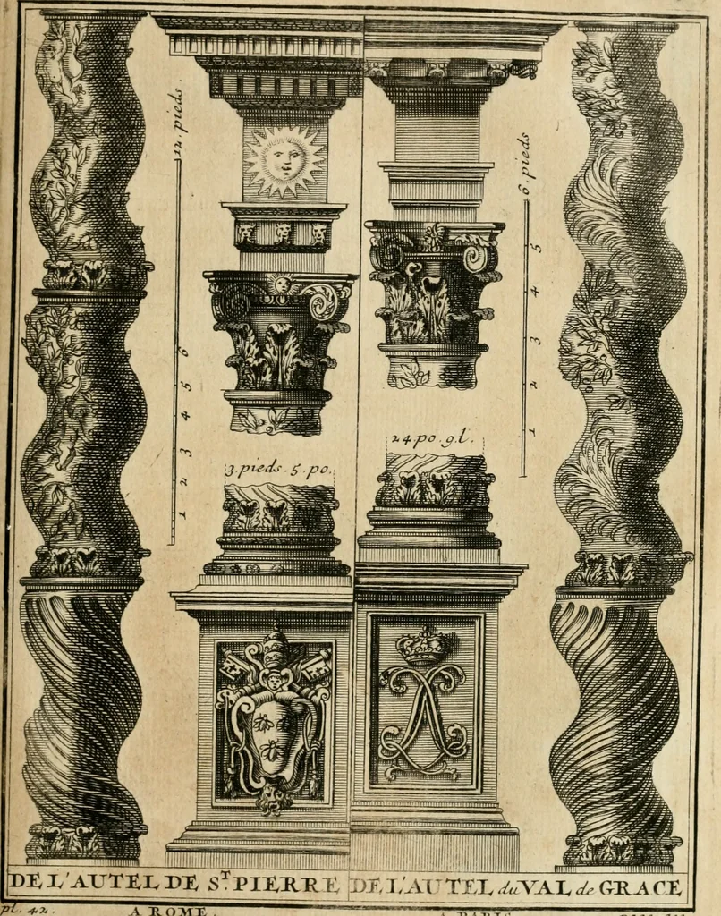 An illustration from Cours d'architecture qui comprend les ordres de Vignole : avec des commentaires, les figures & descriptions de ses plus beaux bâtimens, & de ceux de Michel-Ange : plusieurs nouveaux desseins, ornemens & préceptes concernant la distribution, la décoration ... & tout ce qui regarde l'art de bâtir : avec une ample explication par ordre alphabetique de tous les termes, 1693, leaf 208