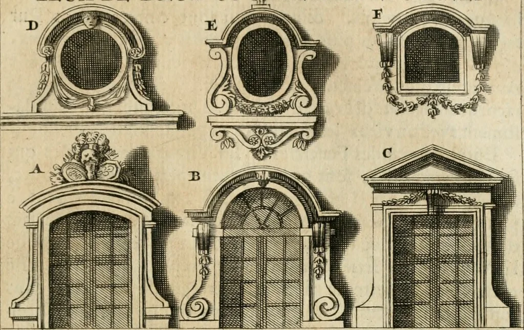 An illustration from Cours d'architecture qui comprend les ordres de Vignole : avec des commentaires, les figures & descriptions de ses plus beaux bâtimens, & de ceux de Michel-Ange : plusieurs nouveaux desseins, ornemens & préceptes concernant la distribution, la décoration ... & tout ce qui regarde l'art de bâtir : avec une ample explication par ordre alphabetique de tous les termes, 1693, leaf 234