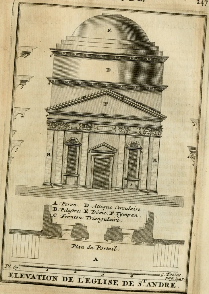 An illustration from Cours d'architecture qui comprend les ordres de Vignole : avec des commentaires, les figures & descriptions de ses plus beaux bâtimens, & de ceux de Michel-Ange : plusieurs nouveaux desseins, ornemens & préceptes concernant la distribution, la décoration ... & tout ce qui regarde l'art de bâtir : avec une ample explication par ordre alphabetique de tous les termes, 1693, leaf 378