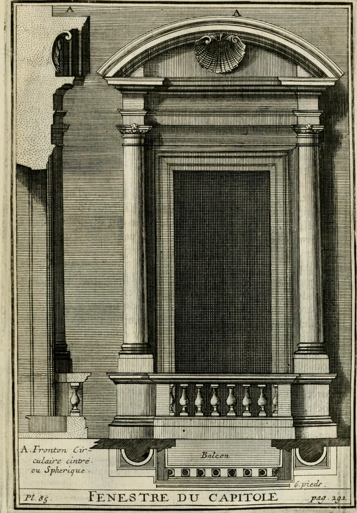 An illustration from Cours d'architecture qui comprend les ordres de Vignole : avec des commentaires, les figures & descriptions de ses plus beaux bâtimens, & de ceux de Michel-Ange : plusieurs nouveaux desseins, ornemens & préceptes concernant la distribution, la décoration ... & tout ce qui regarde l'art de bâtir : avec une ample explication par ordre alphabetique de tous les termes, 1693, leaf 436