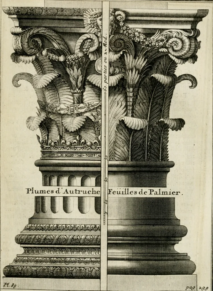 An illustration from Cours d'architecture qui comprend les ordres de Vignole : avec des commentaires, les figures & descriptions de ses plus beaux bâtimens, & de ceux de Michel-Ange : plusieurs nouveaux desseins, ornemens & préceptes concernant la distribution, la décoration ... & tout ce qui regarde l'art de bâtir : avec une ample explication par ordre alphabetique de tous les termes, 1693, leaf 444