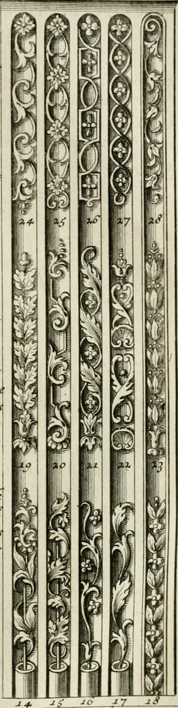 An illustration from Cours d'architecture qui comprend les ordres de Vignole : avec des commentaires, les figures & descriptions de ses plus beaux bâtimens, & de ceux de Michel-Ange : plusieurs nouveaux desseins, ornemens & préceptes concernant la distribution, la décoration ... & tout ce qui regarde l'art de bâtir : avec une ample explication par ordre alphabetique de tous les termes, 1693, leaf 446