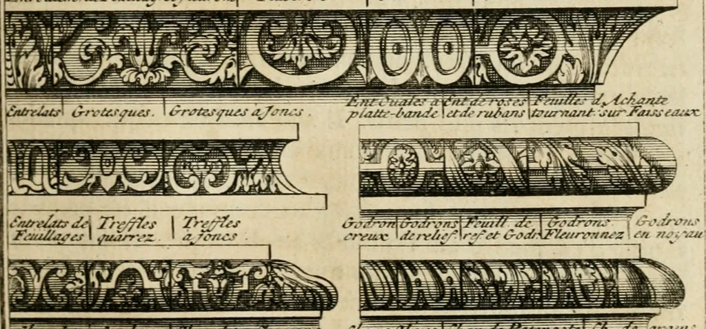 An illustration from Cours d'architecture qui comprend les ordres de Vignole : avec des commentaires, les figures & descriptions de ses plus beaux bâtimens, & de ceux de Michel-Ange : plusieurs nouveaux desseins, ornemens & préceptes concernant la distribution, la décoration ... & tout ce qui regarde l'art de bâtir : avec une ample explication par ordre alphabetique de tous les termes, 1693, leaf 92